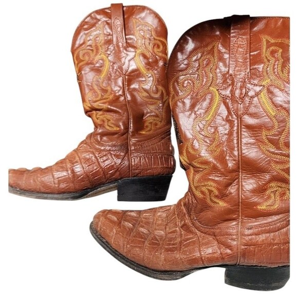 JOHNNY BOOTS Orange Brown Leather Gator Western Embroidered Boots US M7.5 W 9 - Picture 3 of 9
